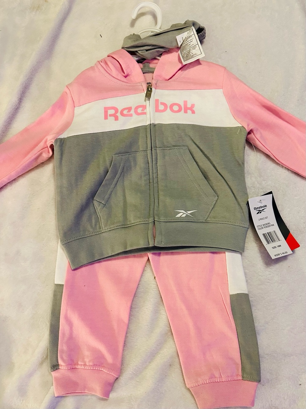 Reebok Pink, Olive & White Toddler Hoodie Jogger Set